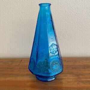 Vintage Wheaton Bottle Blue Glass Christmas Tree Bottle 9 1/2" tall